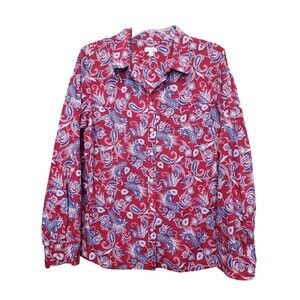 Talbots 100% Cotton Red Paisley Long Sleeve Button-Up Shirt Size L Lightweight